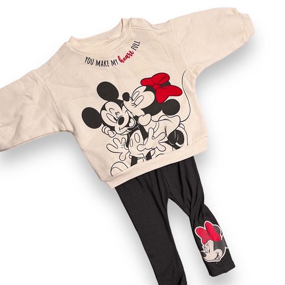 Mickey Minnie Mouse 12 Months Baby Set Sweater Leggings Bow Valentines Love Red - Picture 1 of 8